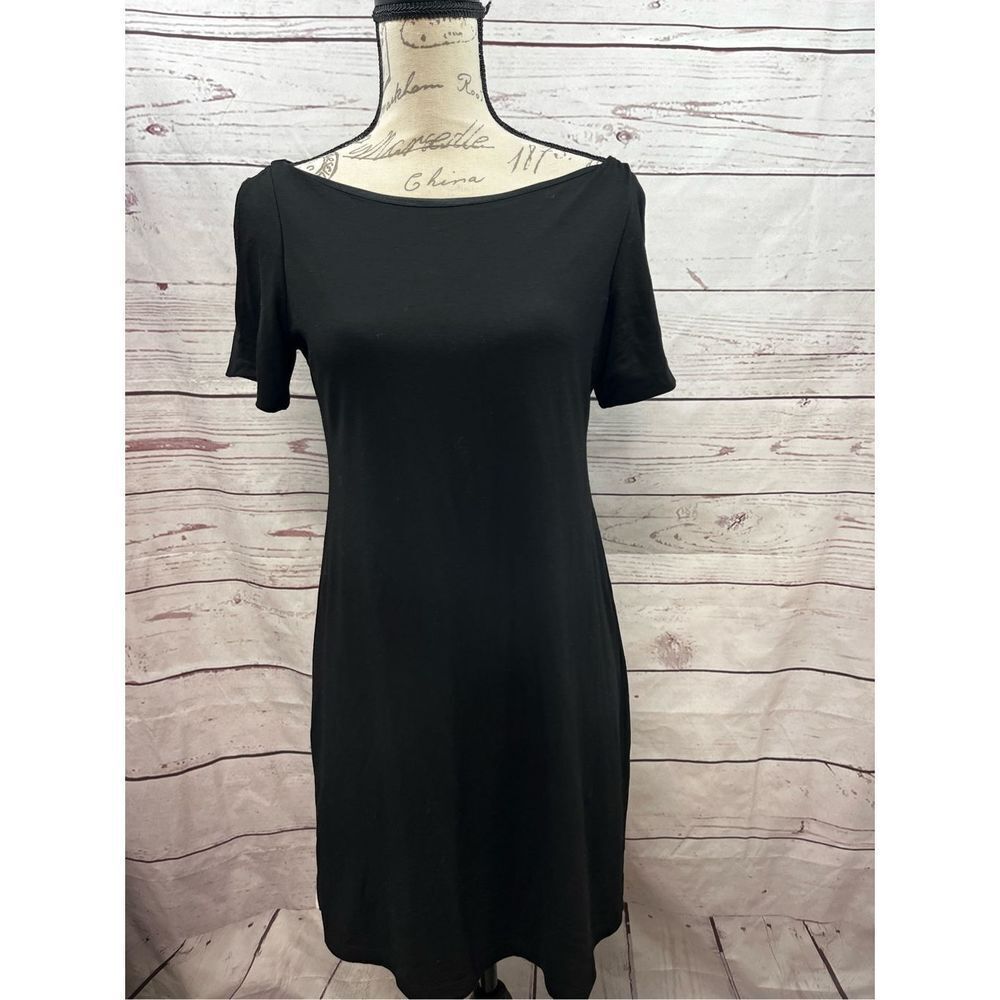 BAILEY 44 Black Short Sleeve Boat Neck Cold‎ Shoulder Sheath Dress Size L